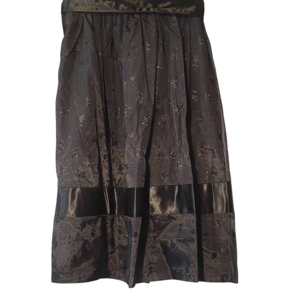 Vintage Christie Evan Ltd Black Floral Jacquard Satin Ribbon Midi Skirt Sz 13‎ - Picture 5 of 9